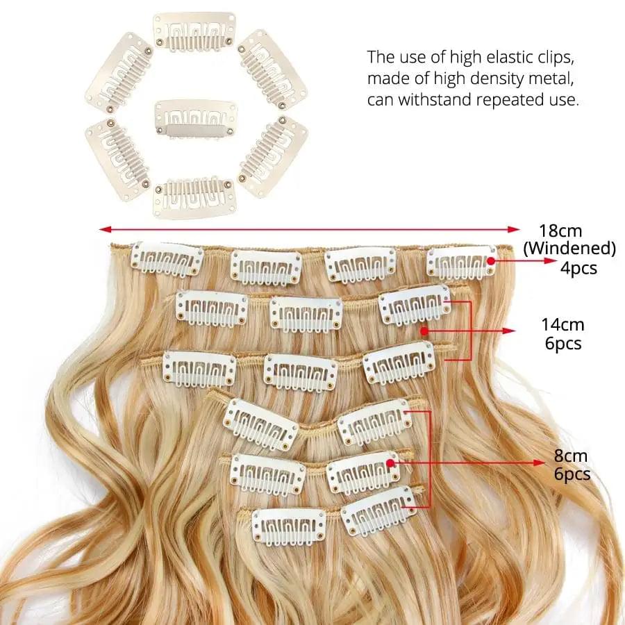 22 Inch Clip in Body Wave Synthetic Hair Extensions Set - Image 7
