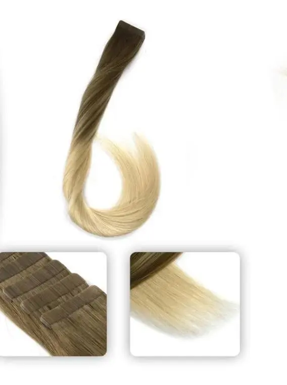 Coffee & Cream Balayage Adhesive Invisible Skin Weft Human Hair Extensions - Image 4
