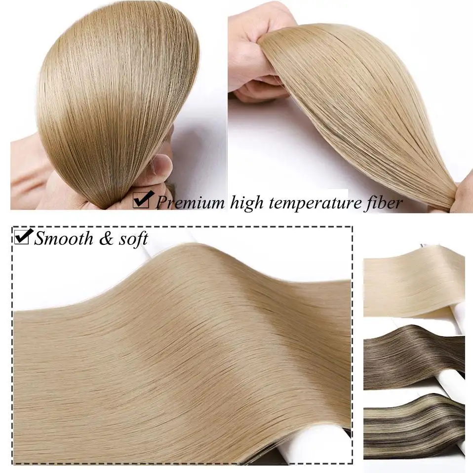 Extra-long straight 5-clip in one-piece Synthetic hair extension piece - Image 4