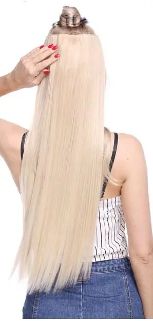 Extra-long straight 5-clip in one-piece Synthetic hair extension piece - Image 6