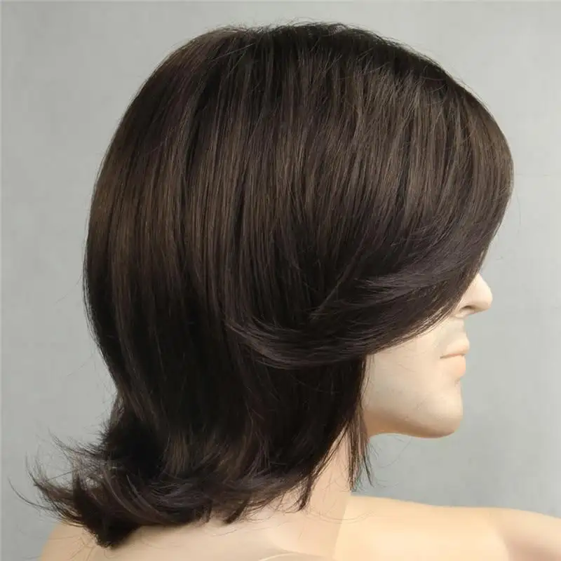 Long Brown Layered Synthetic Wig for Men - Image 3