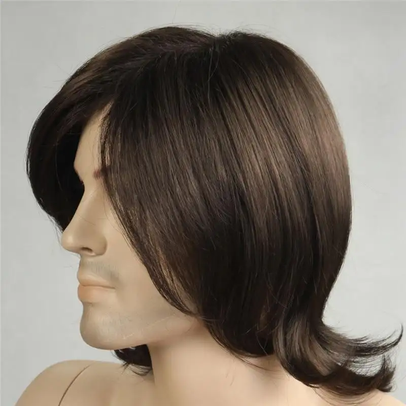 Long Brown Layered Synthetic Wig for Men - Image 4