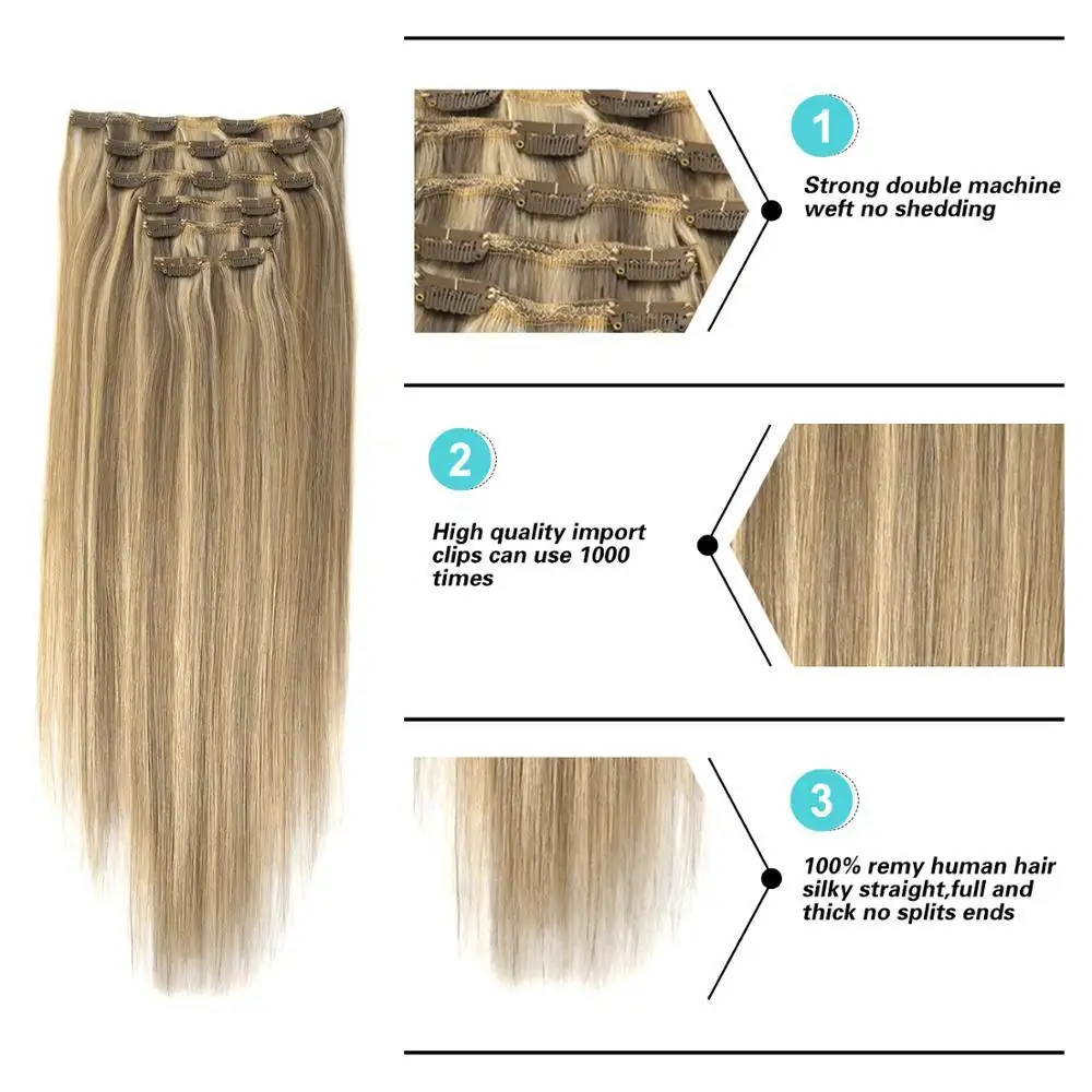 Natural Straight Double Drawn Remy Ombre Clip In Human Hair Extensions - Image 3