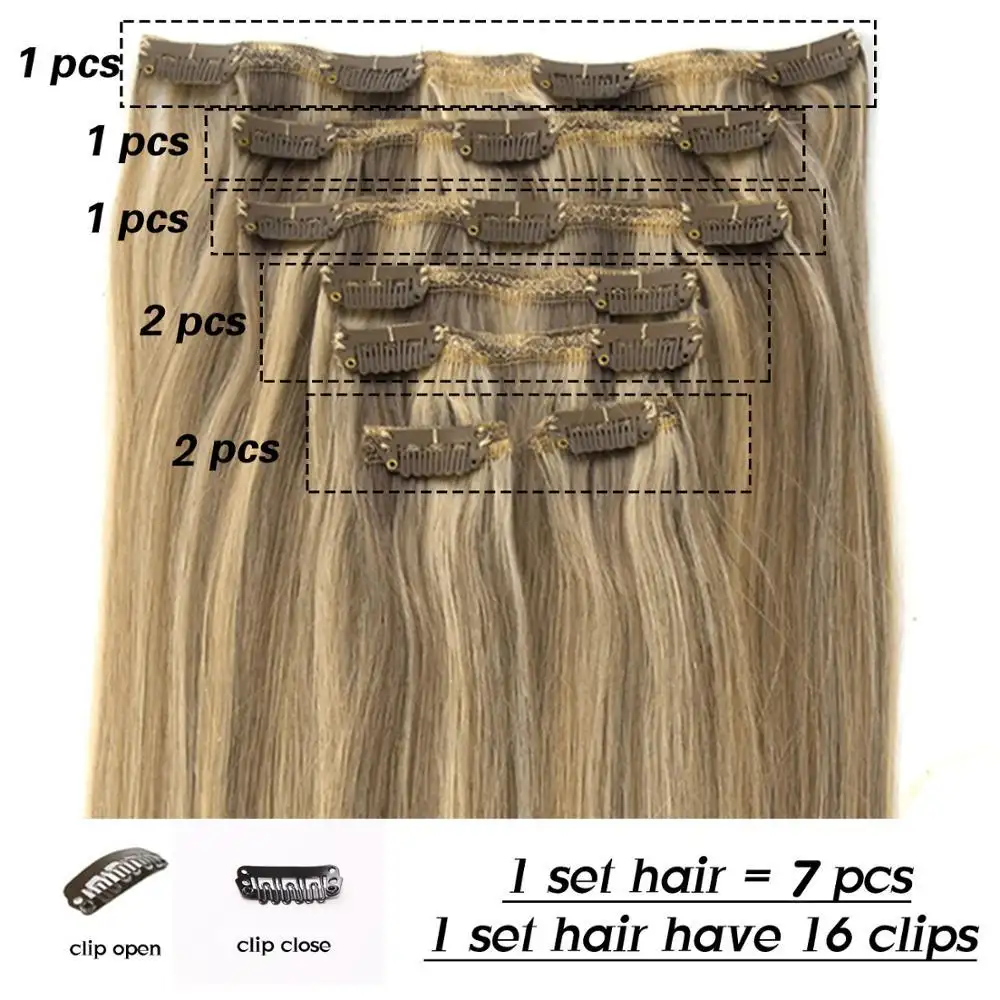 Natural Straight Double Drawn Remy Ombre Clip In Human Hair Extensions - Image 4