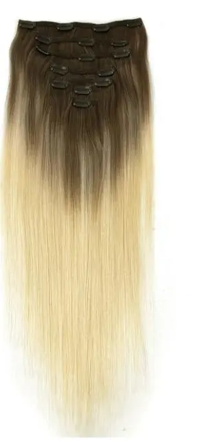 Natural Straight Double Drawn Remy Ombre Clip In Human Hair Extensions - Image 7