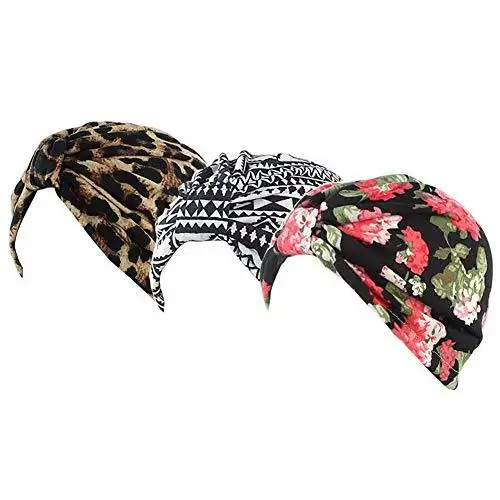 Printed Leopard and Assorted Print Cotton Turban Sleep Cap - Image 16