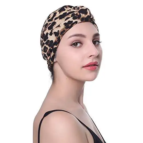 Printed Leopard and Assorted Print Cotton Turban Sleep Cap - Image 4