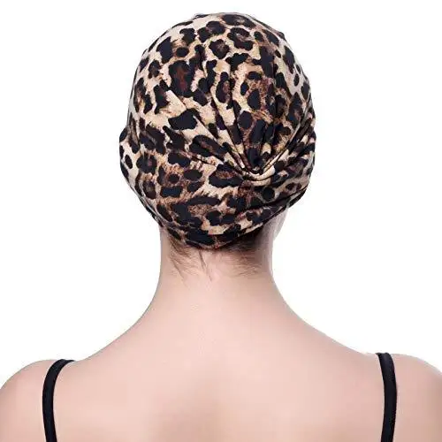 Printed Leopard and Assorted Print Cotton Turban Sleep Cap - Image 5