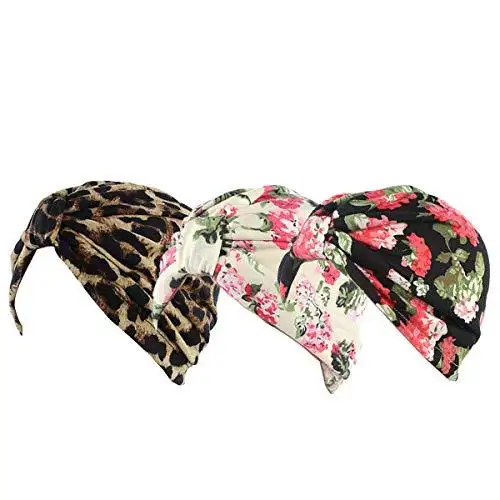 Printed Leopard and Assorted Print Cotton Turban Sleep Cap - Image 6