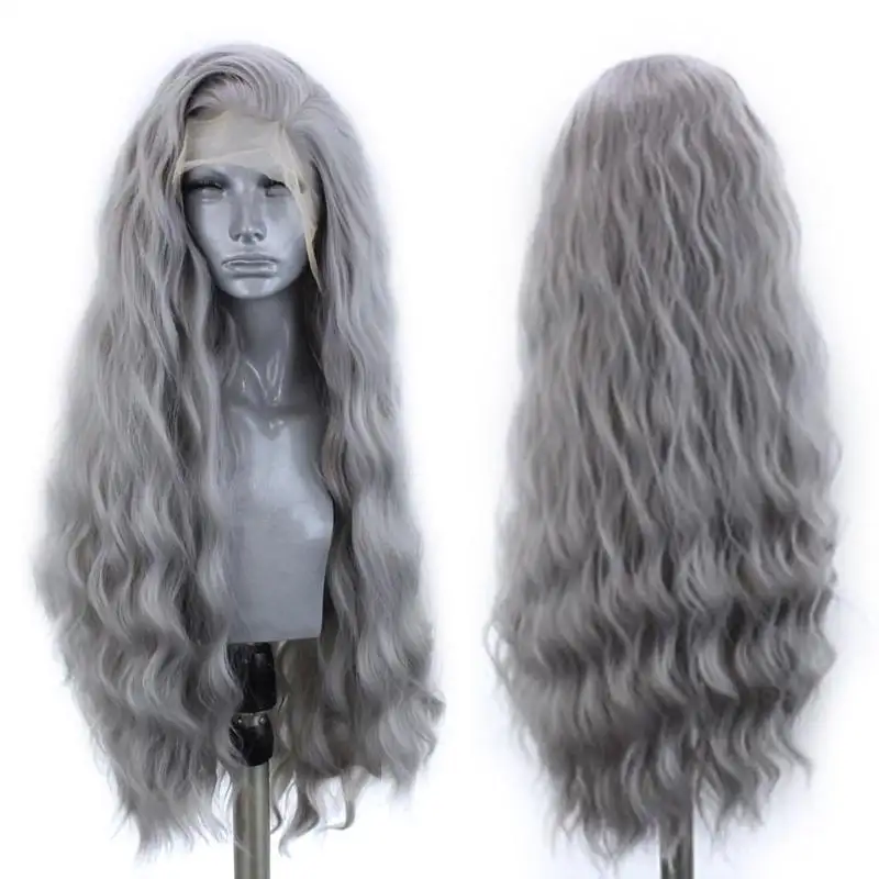 Sage - Water Wave Silver Grey Synthetic Heat Resistant Lace Front Wig With Natural Hairline - Image 3