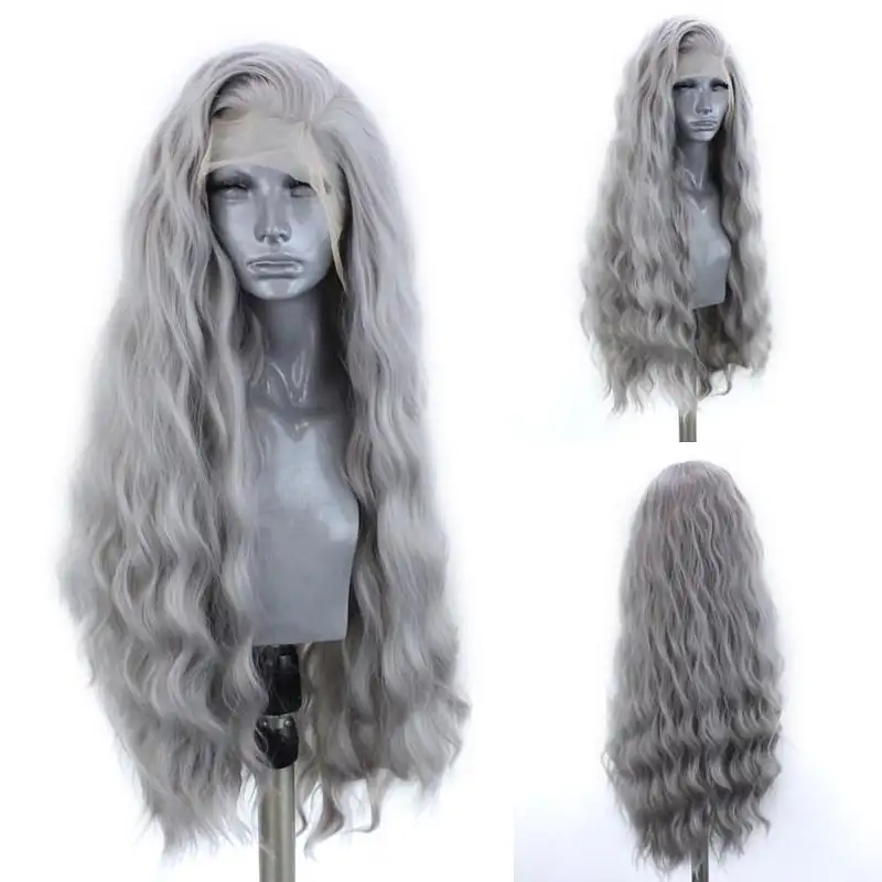Sage - Water Wave Silver Grey Synthetic Heat Resistant Lace Front Wig With Natural Hairline - Image 4