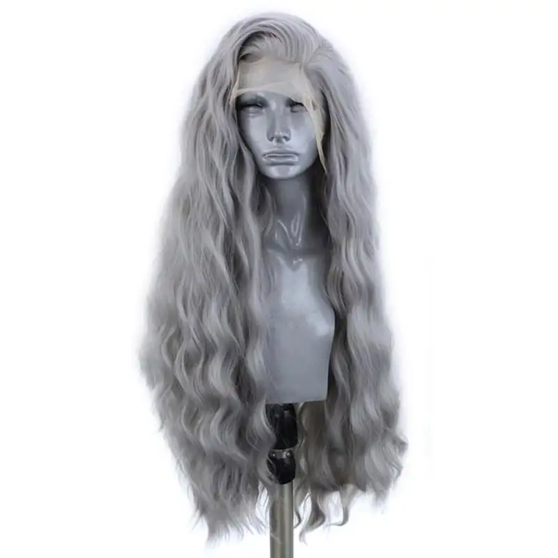 Sage - Water Wave Silver Grey Synthetic Heat Resistant Lace Front Wig With Natural Hairline - Image 5