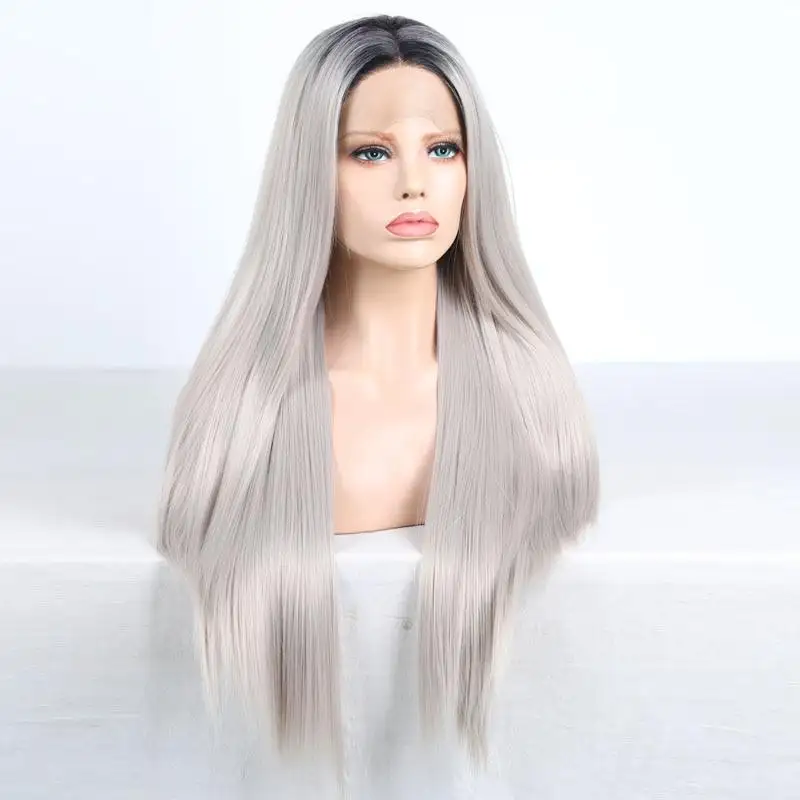 Two Tone Grey Synthetic Lace Front with Side Part - Image 3