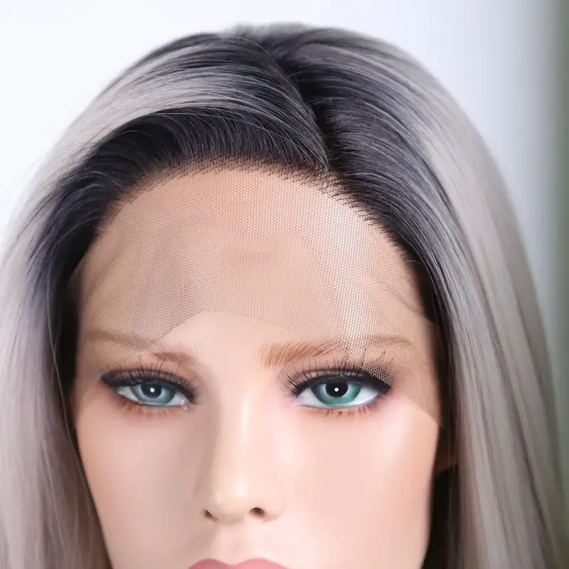 Two Tone Grey Synthetic Lace Front with Side Part - Image 5
